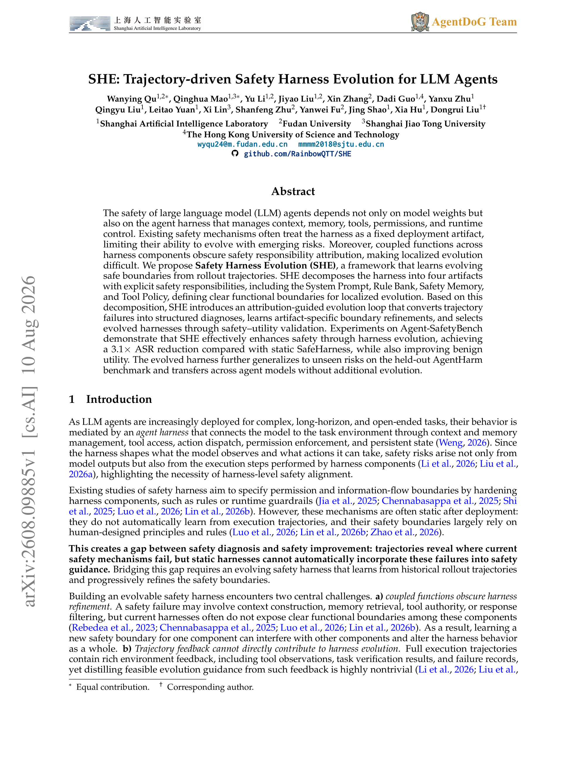 SHE: Trajectory-driven Safety Harness Evolution for LLM Agents - page 1