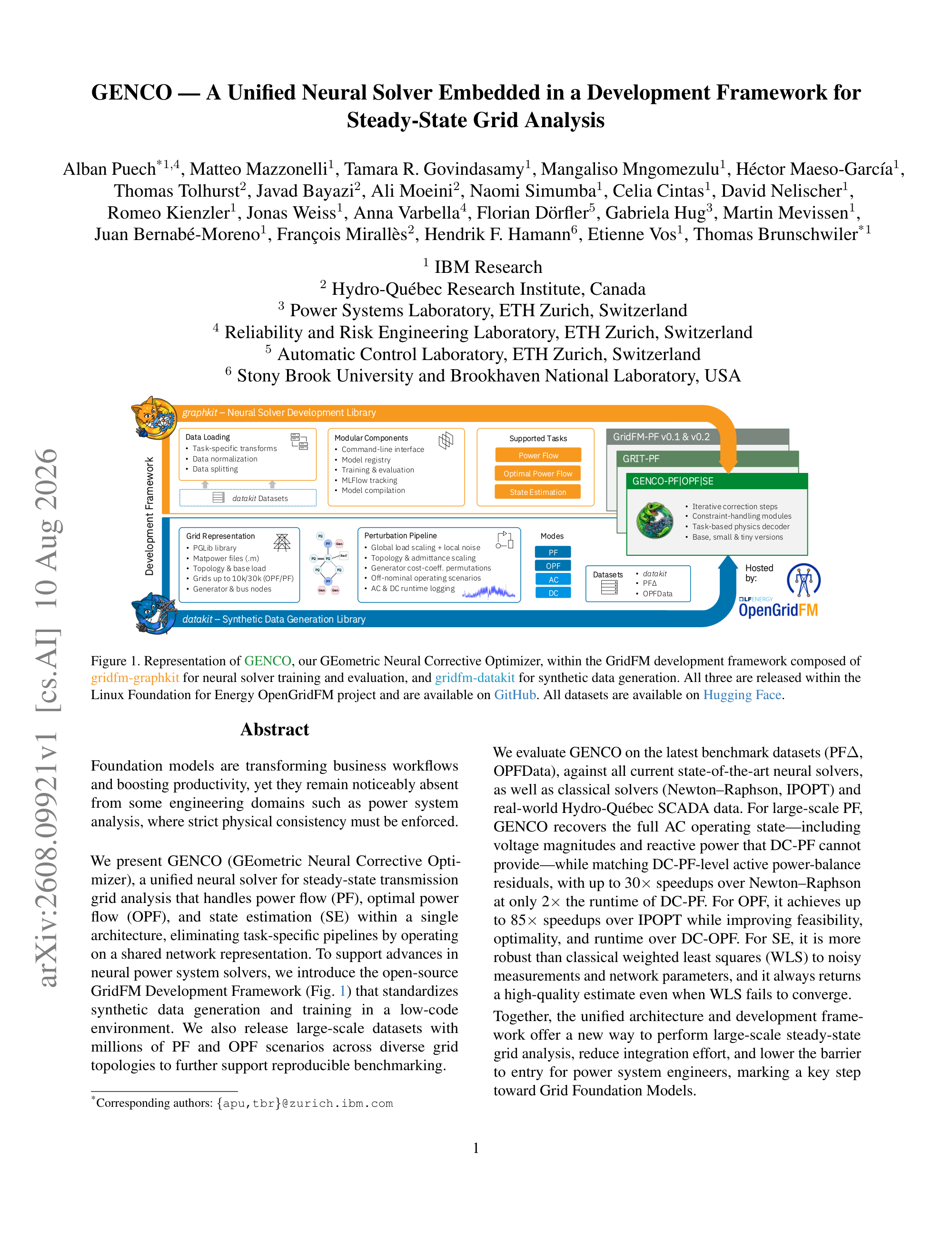GENCO - A Unified Neural Solver Embedded in a Development Framework for Steady-State Grid Analysis - page 1