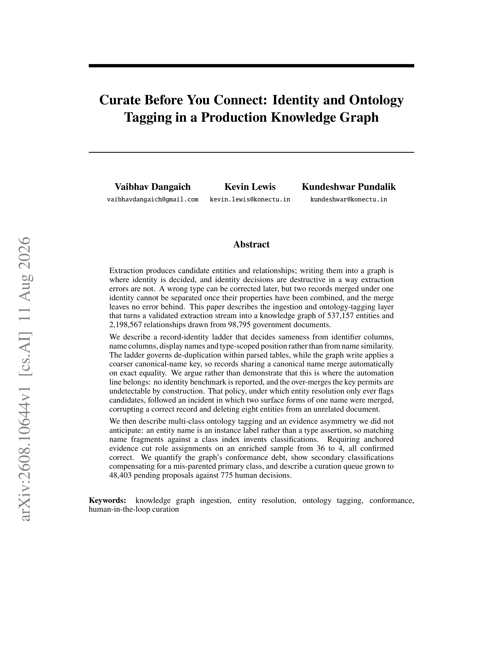 Curate Before You Connect: Identity and Ontology Tagging in a Production Knowledge Graph - page 1