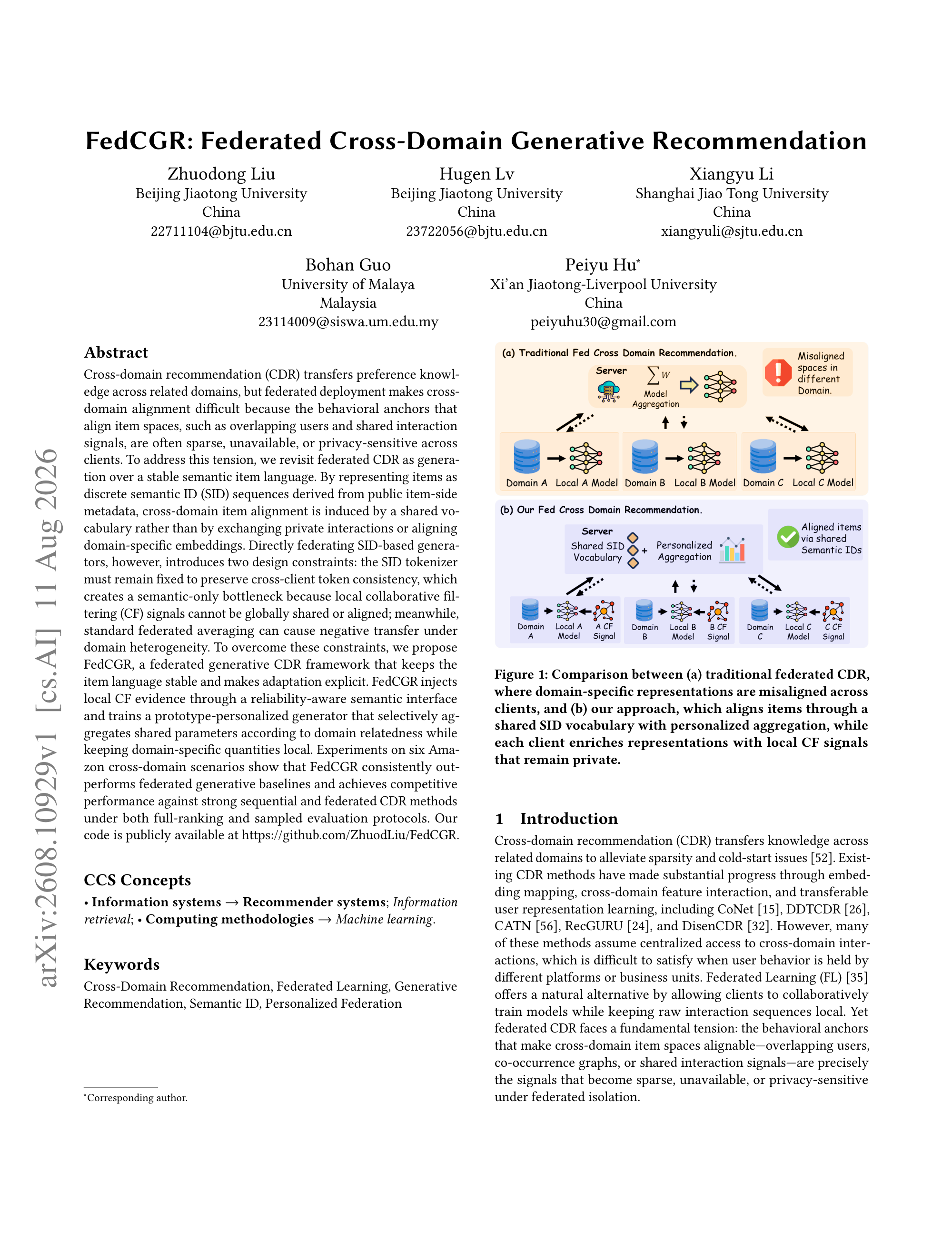 FedCGR: Federated Cross-Domain Generative Recommendation - page 1