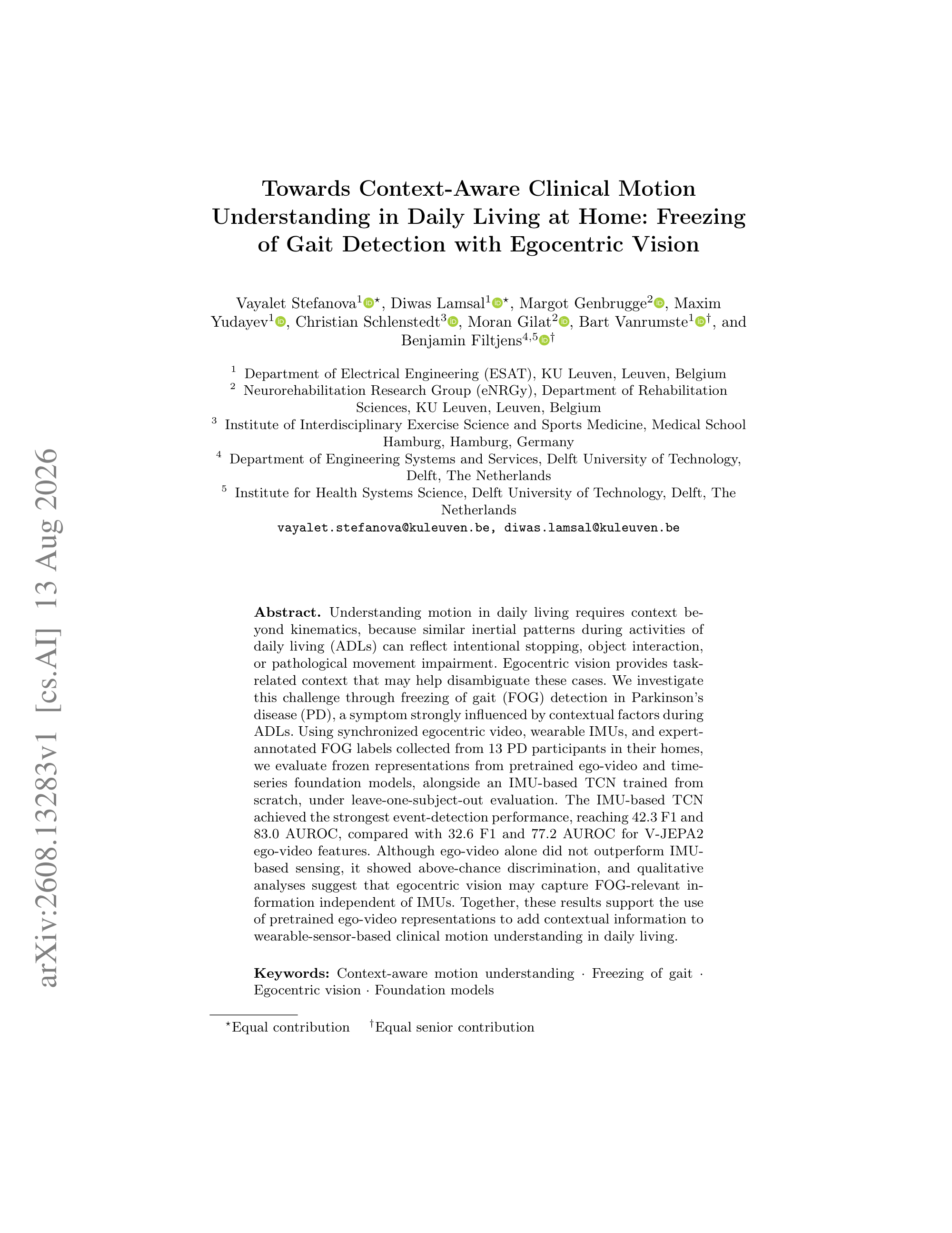 Towards Context-Aware Clinical Motion Understanding in Daily Living at Home: Freezing of Gait Detection with Egocentric Vision - page 1