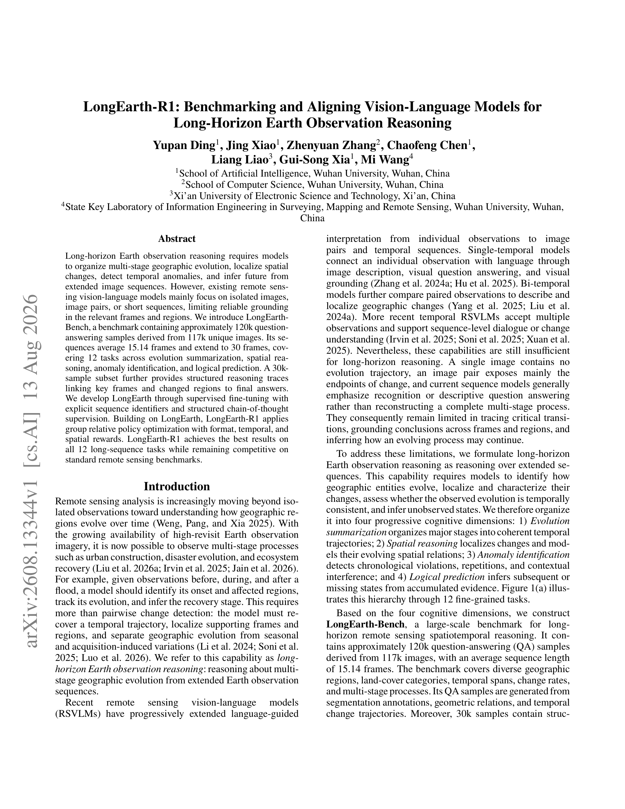 LongEarth-R1: Benchmarking and Aligning Vision-Language Models for Long-Horizon Earth Observation Reasoning - page 1