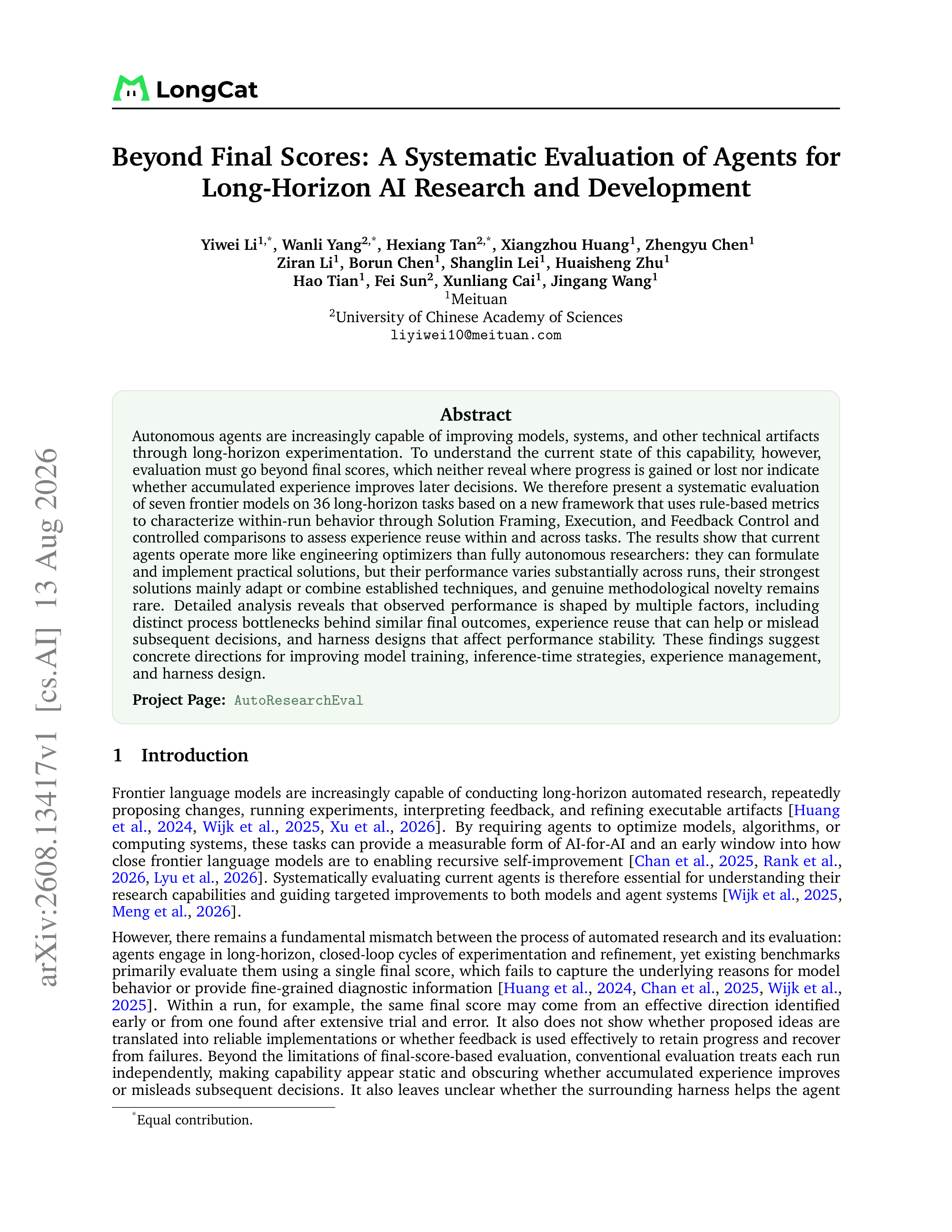 Beyond Final Scores: A Systematic Evaluation of Agents for Long-Horizon AI Research and Development - page 1