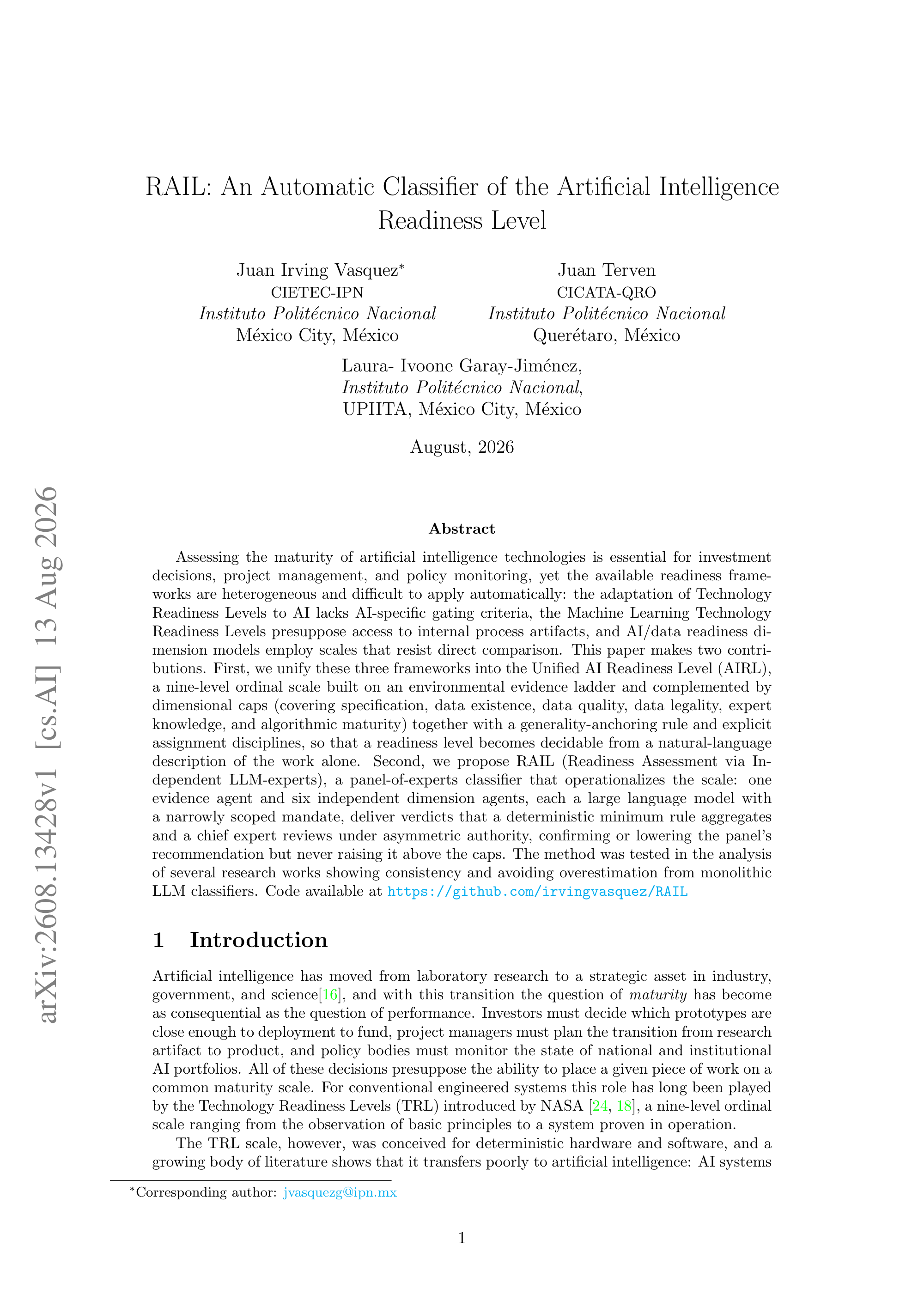 RAIL: An Automatic Classifier of the Artificial Intelligence Readiness Level - page 1